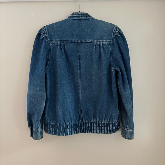 Crest Hollow Women's Medium Wash Pleated Oversized‎ Bomber Denim Jacket S - Picture 7 of 10